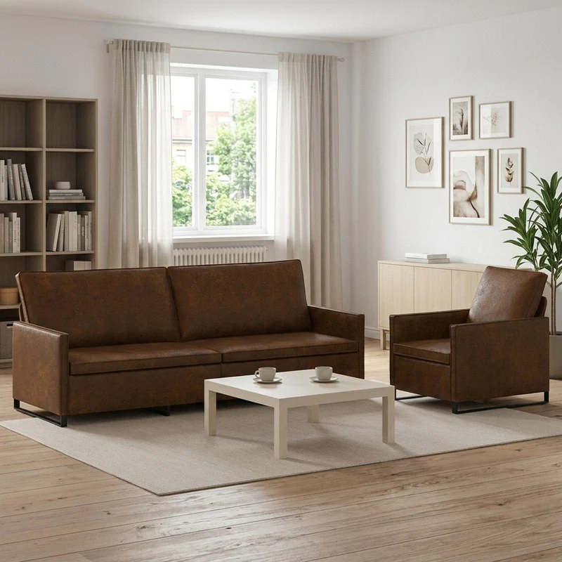 Bankstel bruin kunstsuède 220x81x82 cm