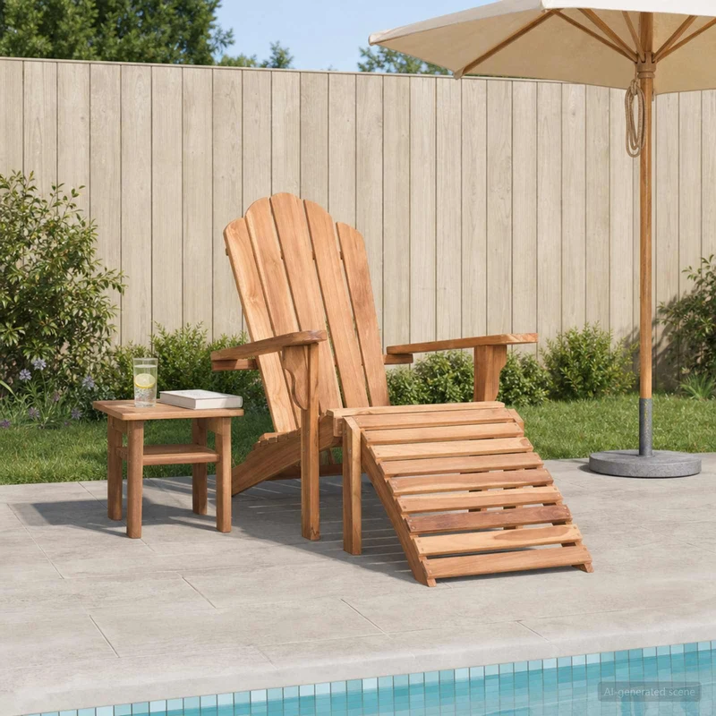 Puutarhan Adirondack-tuoli jalkatuella Luonnollinen Tiikkipuu