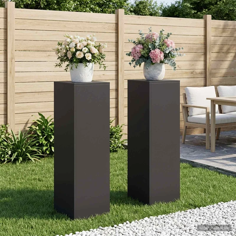 Plantenstandaard staal zwart 30x30x100 cm set van 2