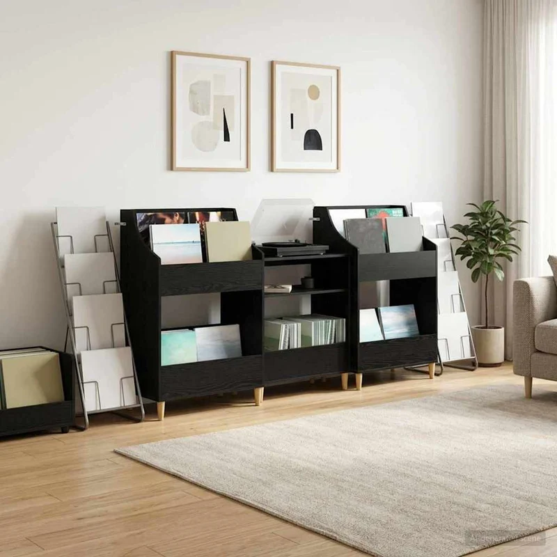 Mediaplanken set 3 st zwart eiken 212x46x112 cm