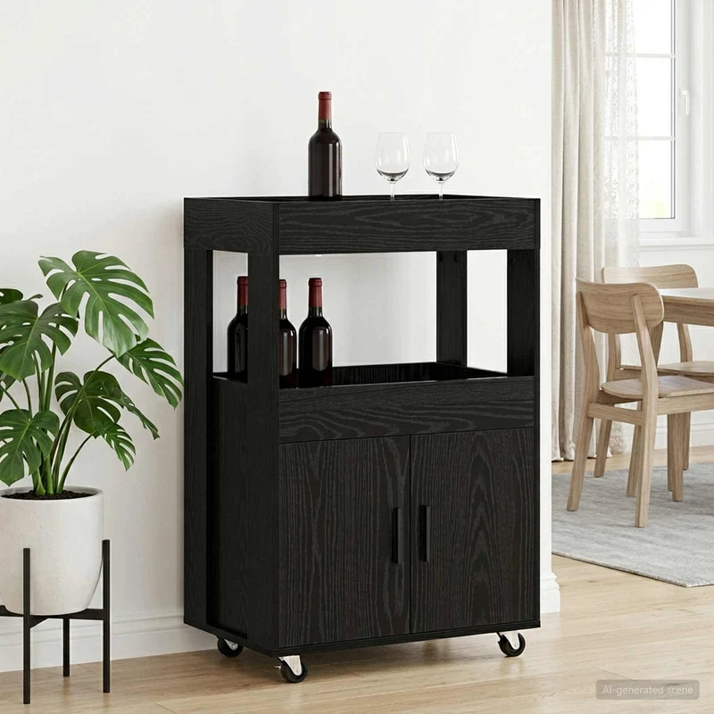 Baari kärry Musta tammi 60 x 39,5 x 89 cm Tekninen puu