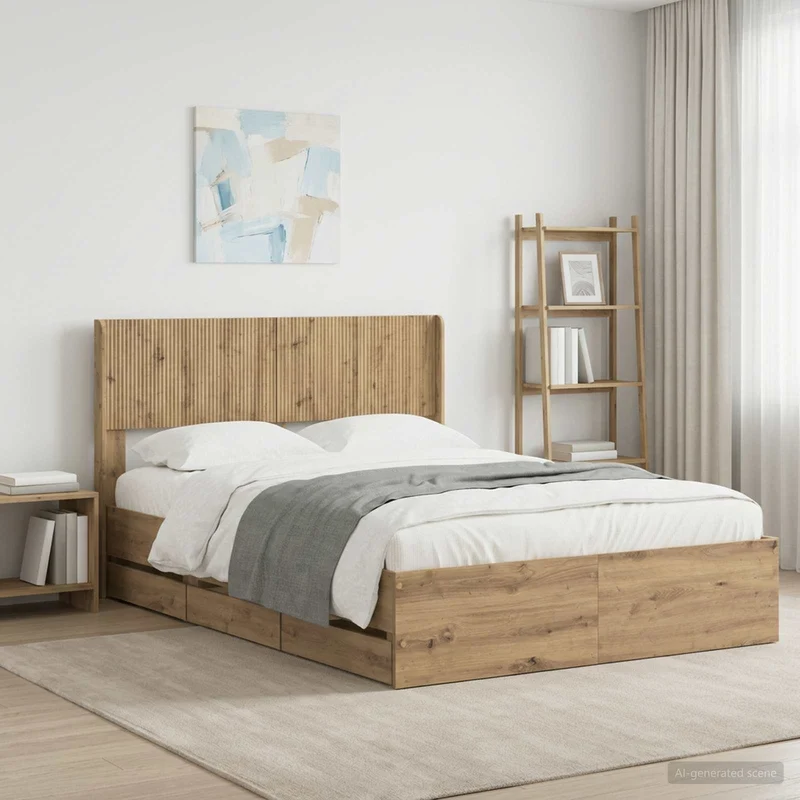 Sängynrunko säilytyksellä ja päänäytöllä Artisan Oak