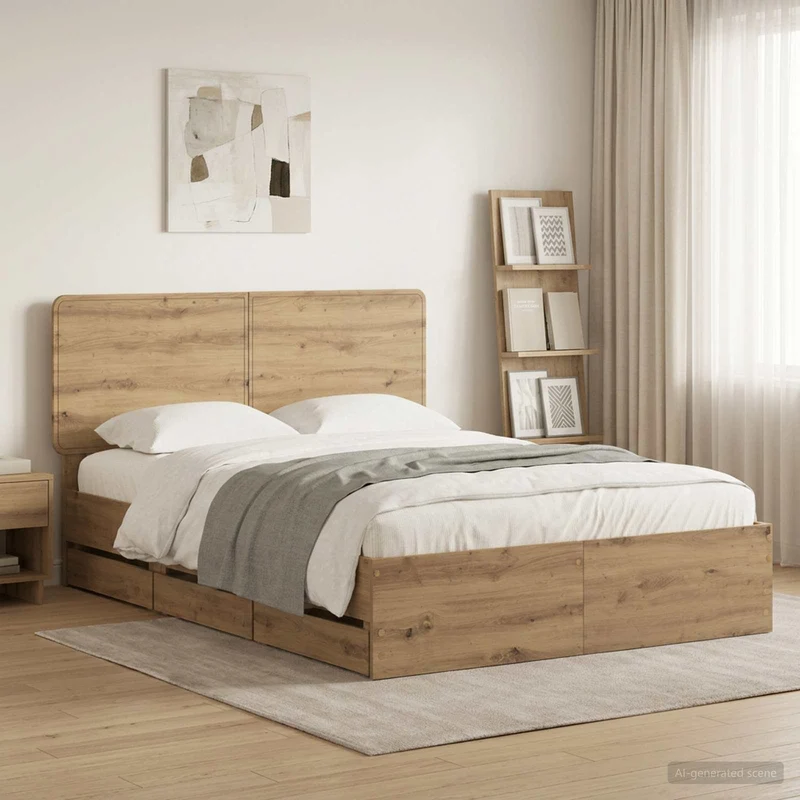 Bed Frame with Storage and Headboard Artisan Oak 120 x 200 cm