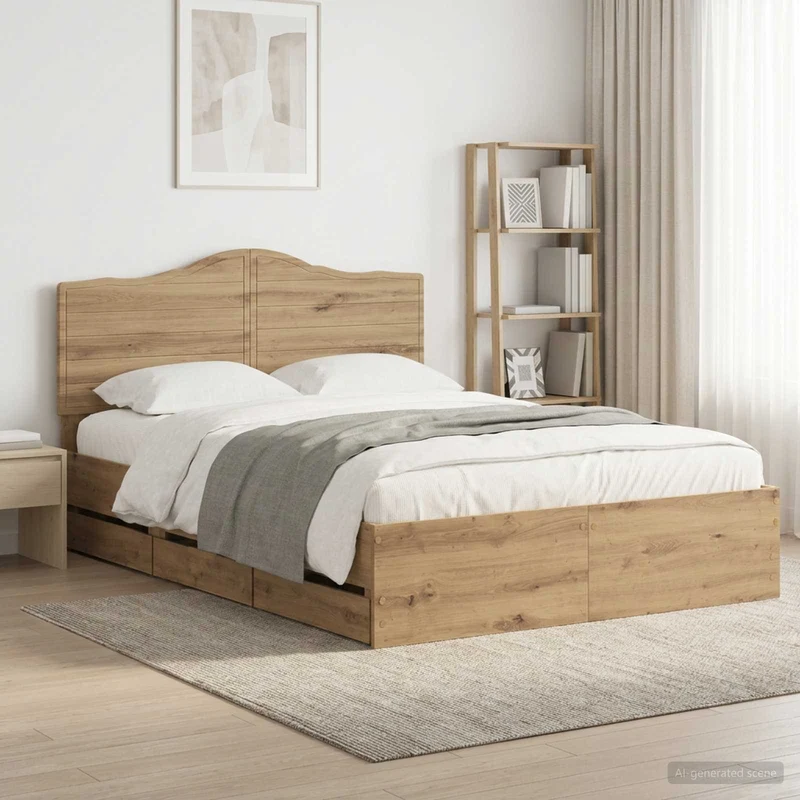 Bed Frame with Storage and Headboard Artisan Oak 160 x 200 cm
