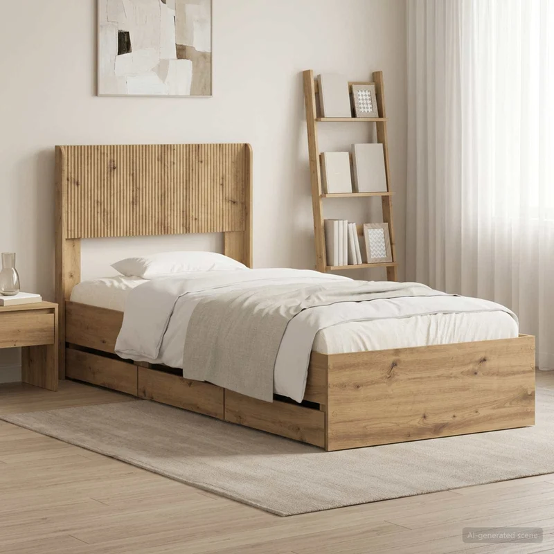 Sängynrunko säilytyksellä ja päänäytöllä Artisan Oak