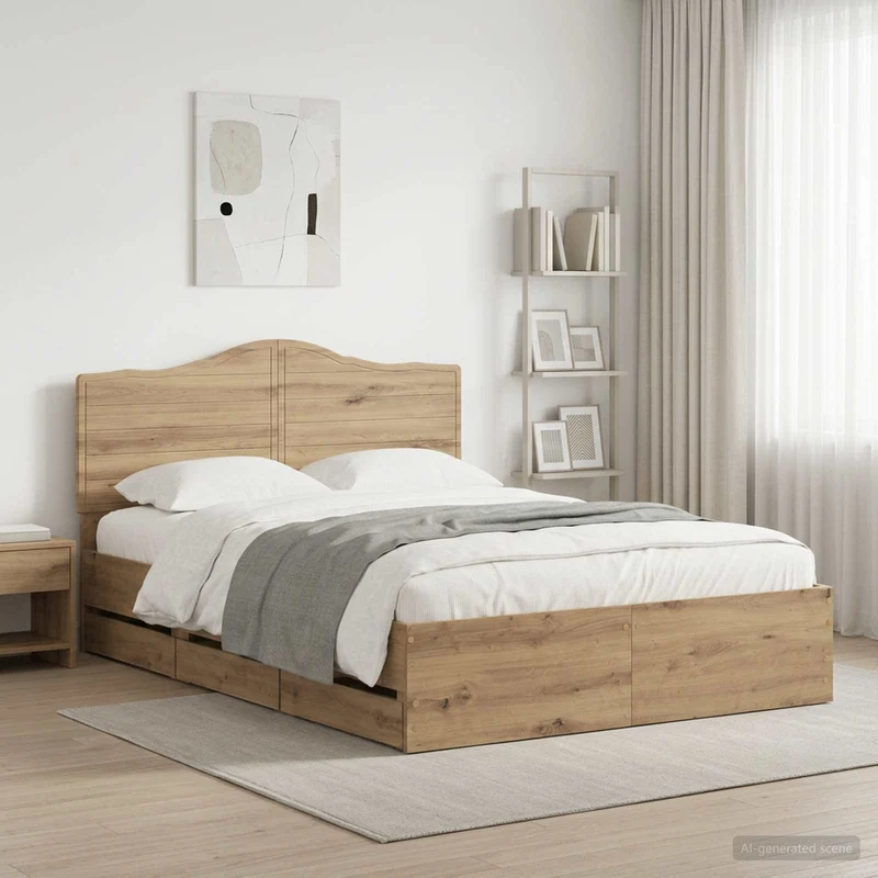 Bed Frame with Storage and Headboard Artisan Oak 140 x 190 cm