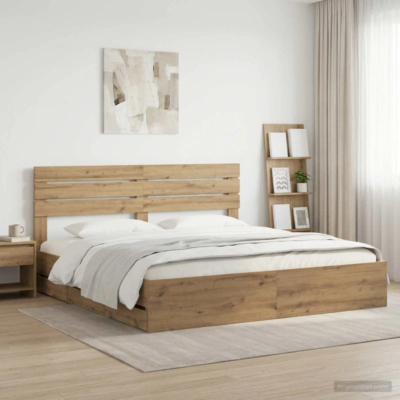 Bed Frame with Storage and Headboard Artisan Oak 180 x 200 cm