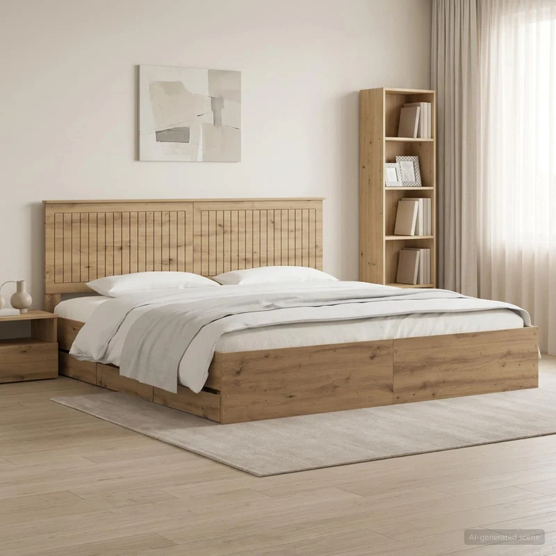 Bed Frame with Storage and Headboard Artisan Oak 180 x 200 cm