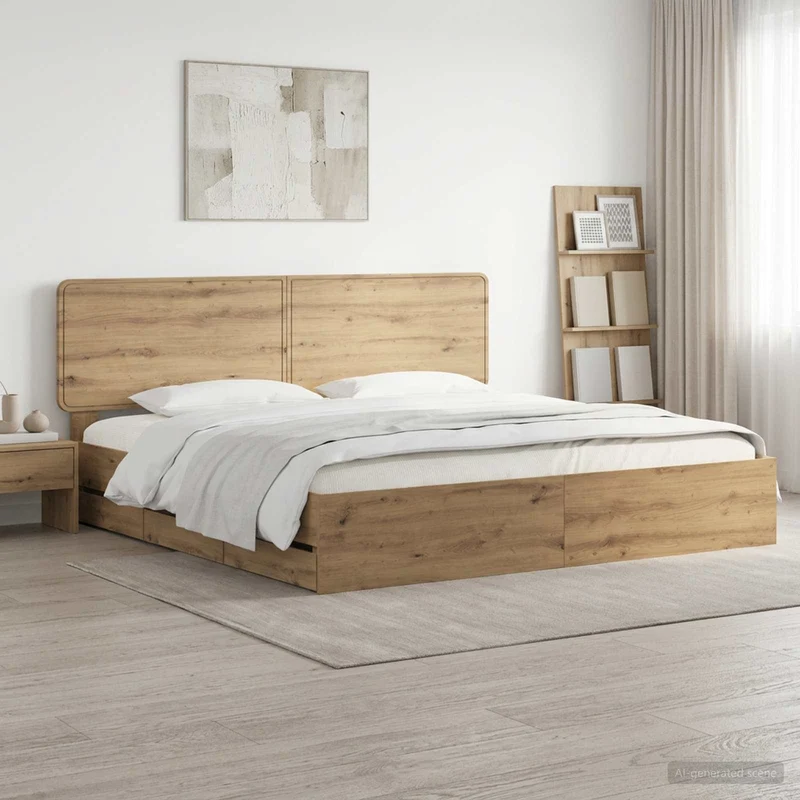 Bed Frame with Storage and Headboard Artisan Oak 180 x 200 cm