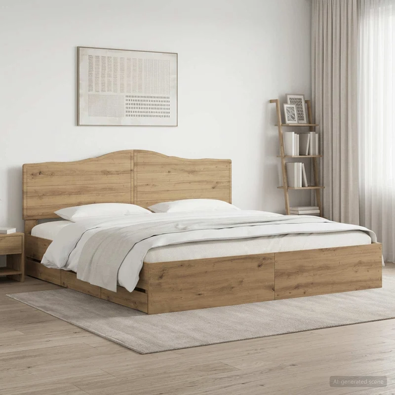 Bed Frame with Storage and Headboard Artisan Oak 180 x 200 cm