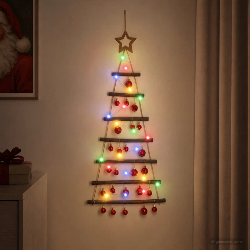 Hangende kerstboom 90 cm wilgentakken met LED en ballen