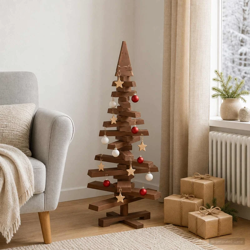 Houten kerstboom 90 cm massief grenenhout donkerbruin