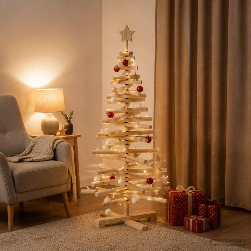 Houten kerstboom 120 cm massief grenenhout naturel