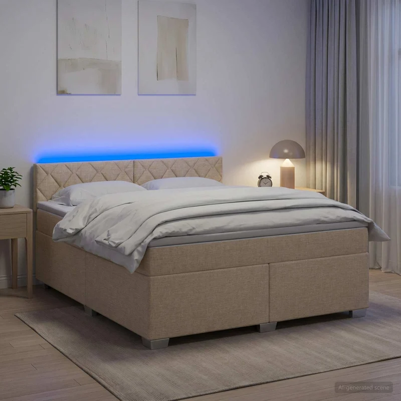 Boxspring bed 140x200 cm crèmekleurig met matras en LED