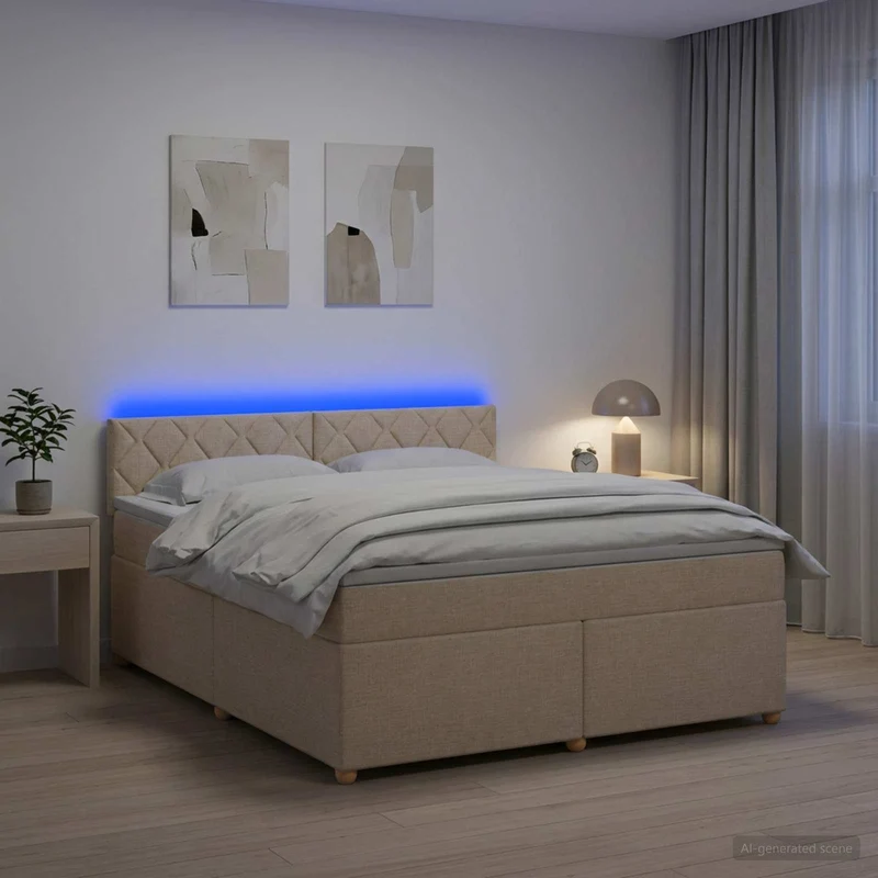 Boxspringbed met matras crèmekleurig 140x190 cm stof