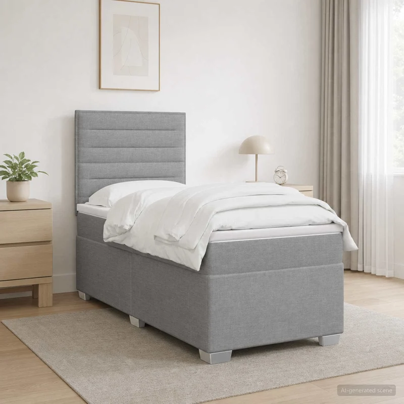 Boxspringbed lichtgrijs 90x200 cm met matras