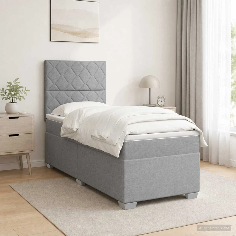 Boxspringbed 90 x 200 cm lichtgrijs stof