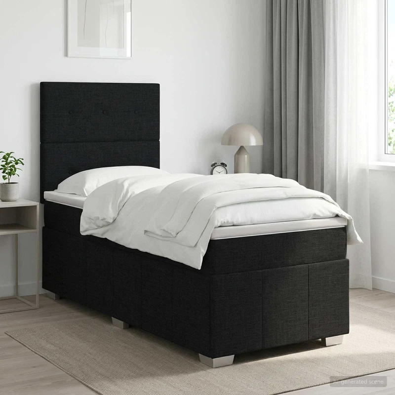 Boxspringbed 100x200 cm zwart stof met matras hoofdeinde