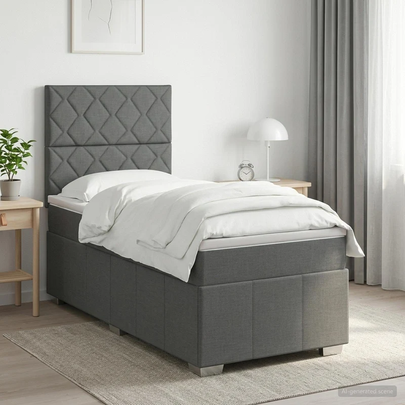 Boxspringbed 100 x 200 cm donkergrijs stof