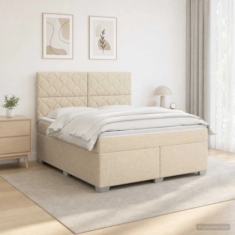 Boxspringbed met matras 140x190 cm crèmekleurig