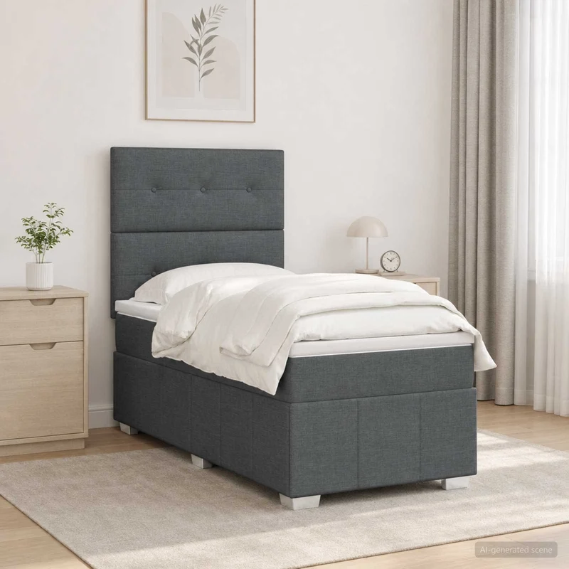 Boxspringbed 100x200 cm donkergrijs met matras en LED