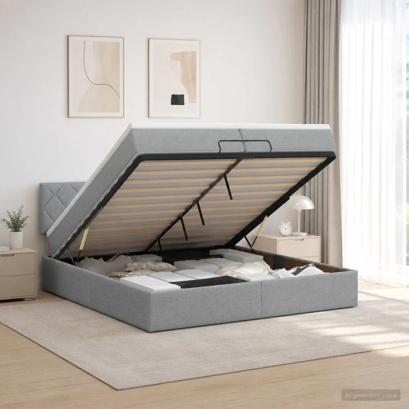Ottoman bed met matras 200x200 cm lichtgrijs