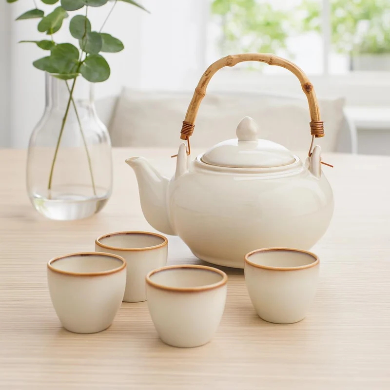 Zestaw do herbaty, ceramiczny, dzbanek 1 l i 4 filiżanki