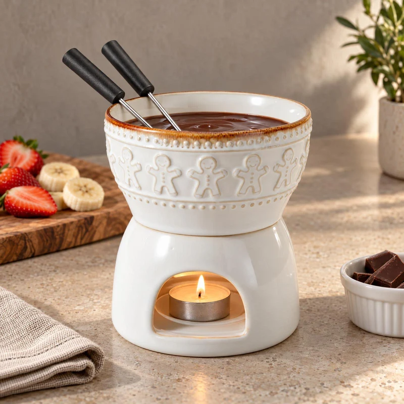 Zestaw do fondue czekoladowego ceramiczny, 4 elementy, 12 x 12 x 18 cm