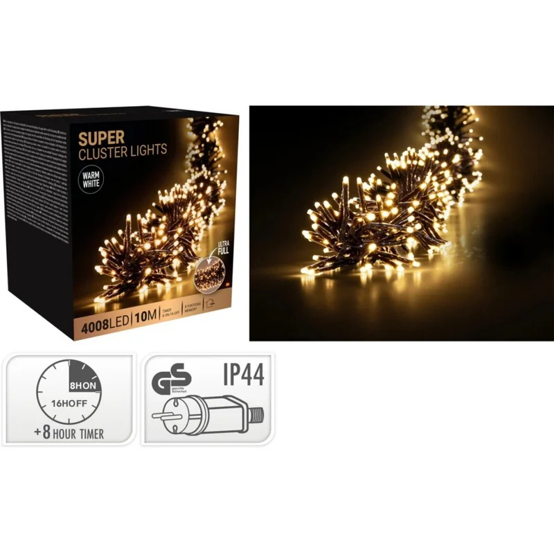 LED cluster verlichting 1000 cm warm wit zwart