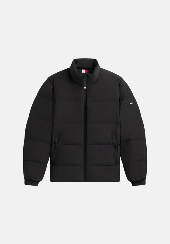 TOMMY HILFIGER Piumino LOGO PATCH DOWN PUFFER JACKET Black nero da uomo con imbottitura naturale in piumino d'anatra, vestibilità regular fit, collo M