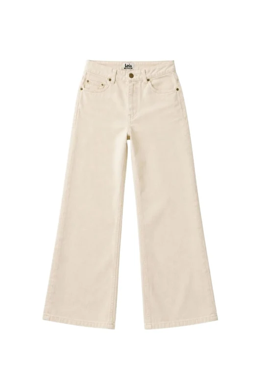 Lois Cream High-Rise Wide-Leg Cotton Jeans waist/inches 29