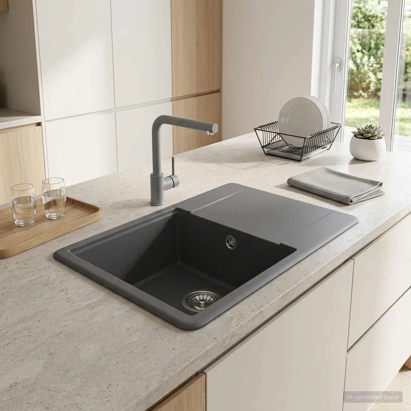 Yksialtainen tiskiallas Graniitti 56 x 46 x 19 cm Grafiitti