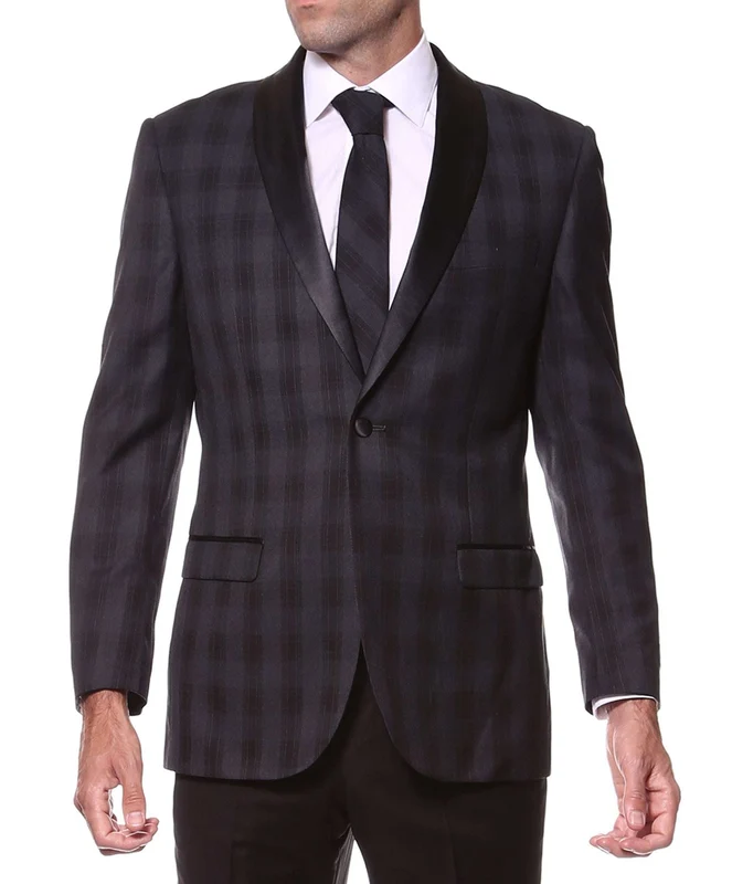The Astor Black Plaid Slim Shawl Tuxedo Blazer 34R