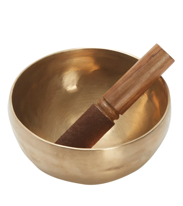 dZi Singing Bowl: 6'' Handbeaten W / 6" Brown Leather Striker Gold