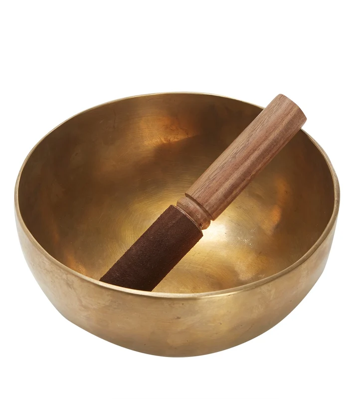 dZi Singing Bowl: 8'' Handbeaten W/ 7.5" Brown Leather Striker Gold
