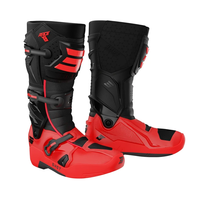 SHOT RACE 8 BOTAS DE MOTO PRETO VERMELHO 48