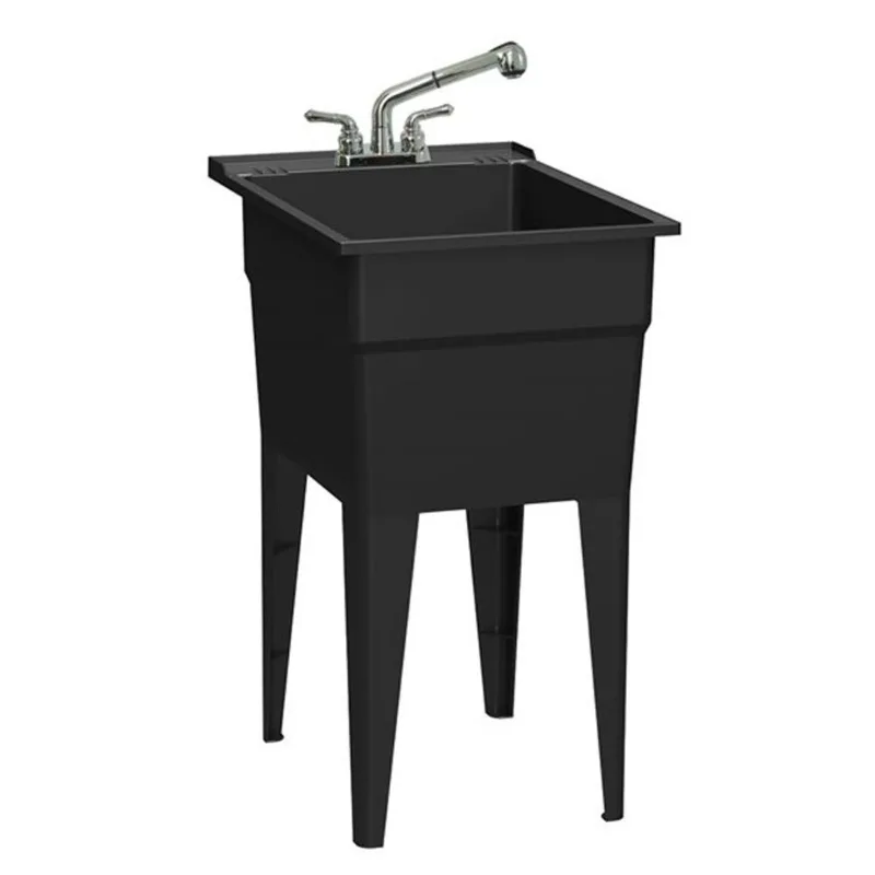 RuggedTub 18-in Black All-in-One Narrow Classic Laundry Sink with Faucet