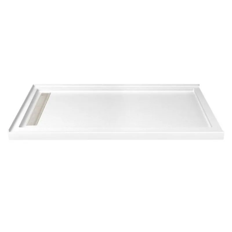 Turin LinearLux 72 x 35 W x 3.5-in Acrylic Corner Slip-Resistant Shower Base w/ Left Drain and Nickel Cover - White