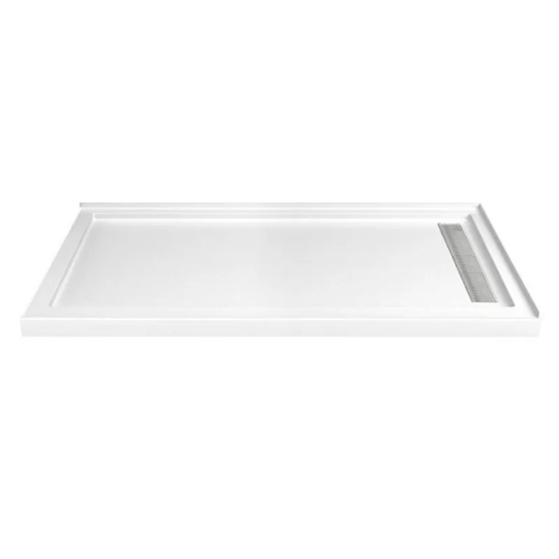 Turin LinearLux 72 x 35 x 3.5-in Acrylic Corner Slip-Resistant Shower Base w/ Right Drain Chrome Cover - White