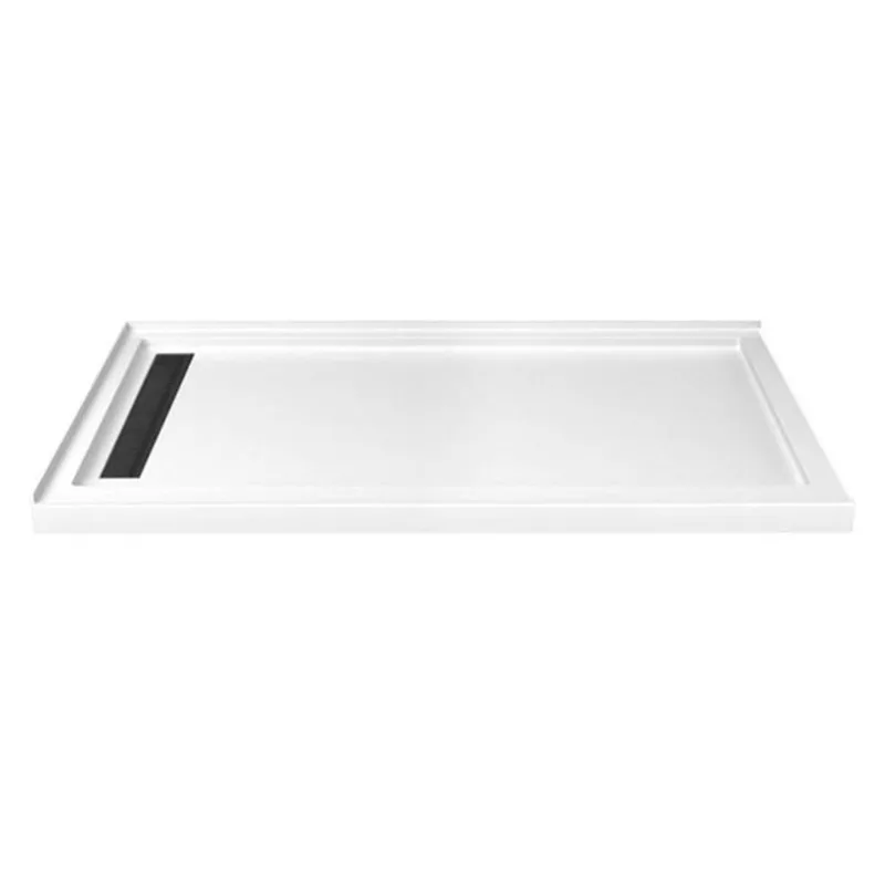 Turin LinearLux 72 x 40 x 3.5-in Acrylic Corner Slip-Resistant Shower Base w/ Left Drain and Black Cover - White