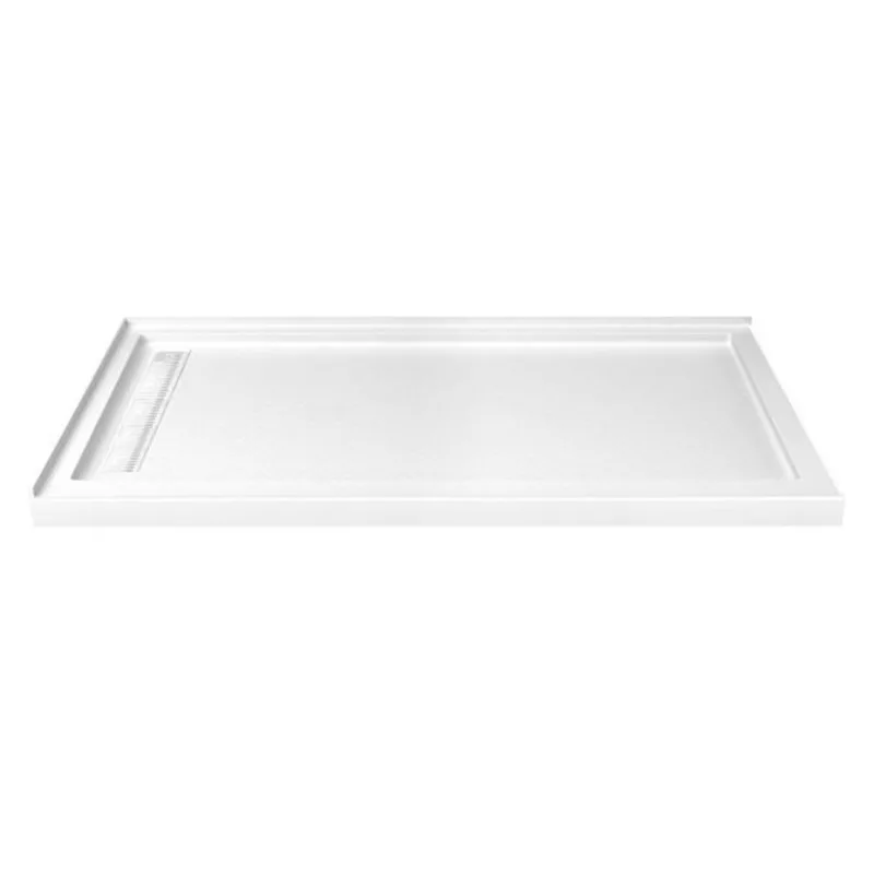 Turin LinearLux 72 x 40 x 3.5-in Acrylic Corner Slip-Resistant Shower Base w/ Left Drain + White Cover - White