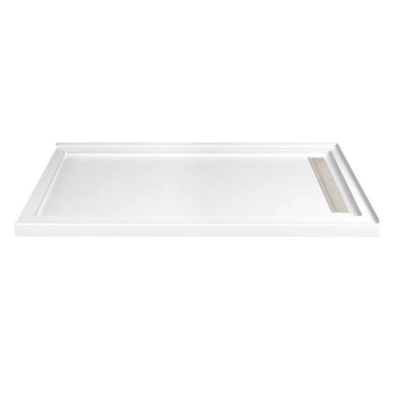 Turin LinearLux 72 x 40 x 3.5-in Acrylic Corner Slip-Resistant Shower Base w/ Right Drain + Nickel Cover - White