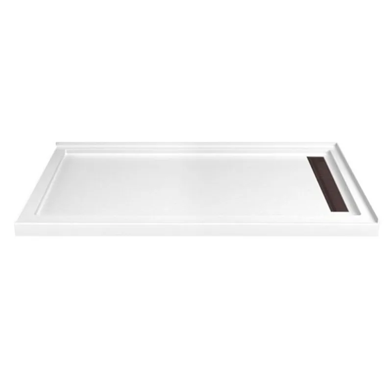 Turin LinearLux 72 x 40 x 3.5-in White Acrylic Corner Shower Base Right Drain - Bronze Cover