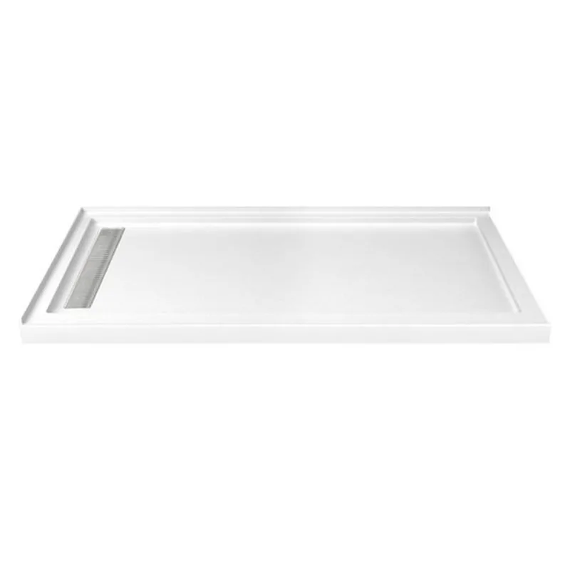 Turin LinearLux 72 x 48 x 3.5-in Acrylic Corner Slip-Resistant Shower Base w/ Left Drain and Chrome Cover - White
