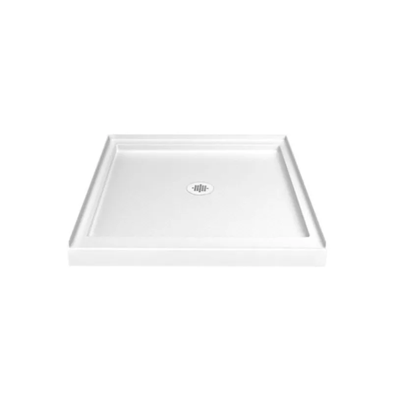 Turin LowStep 36x36x2.5-in Slip-Resistant Acrylic Alcove Shower Base w/ Centre Drain - White
