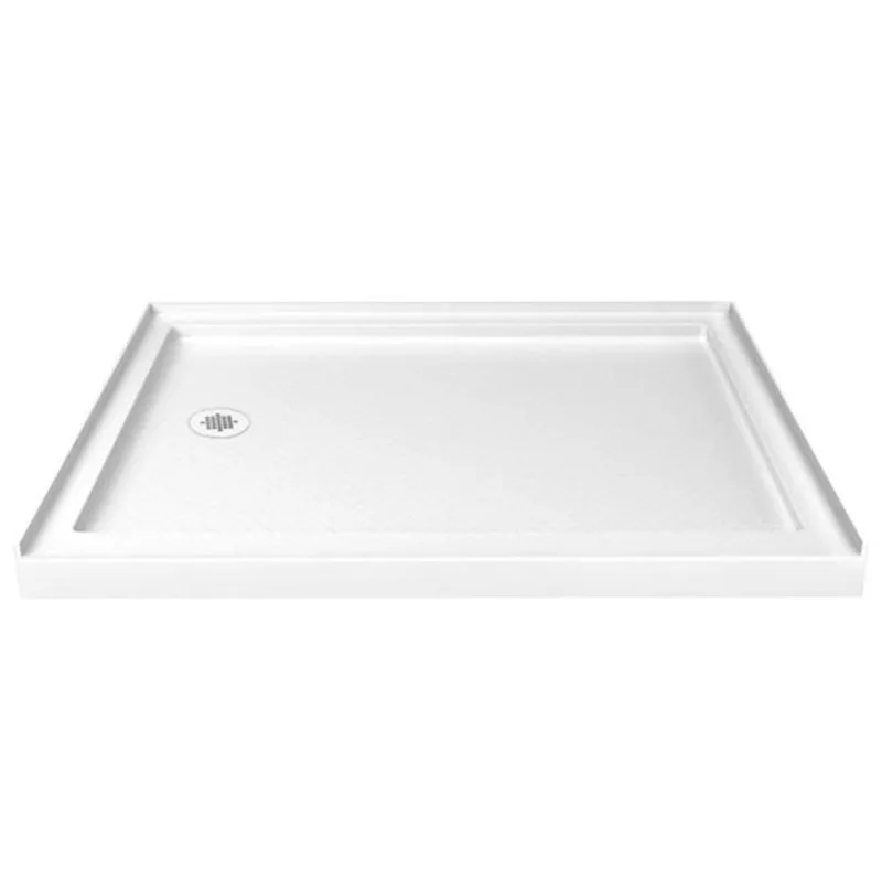 Turin LowStep 48x32x2.5-in Slip-Resistant Acrylic Alcove Shower Base w/ Left Drain - White