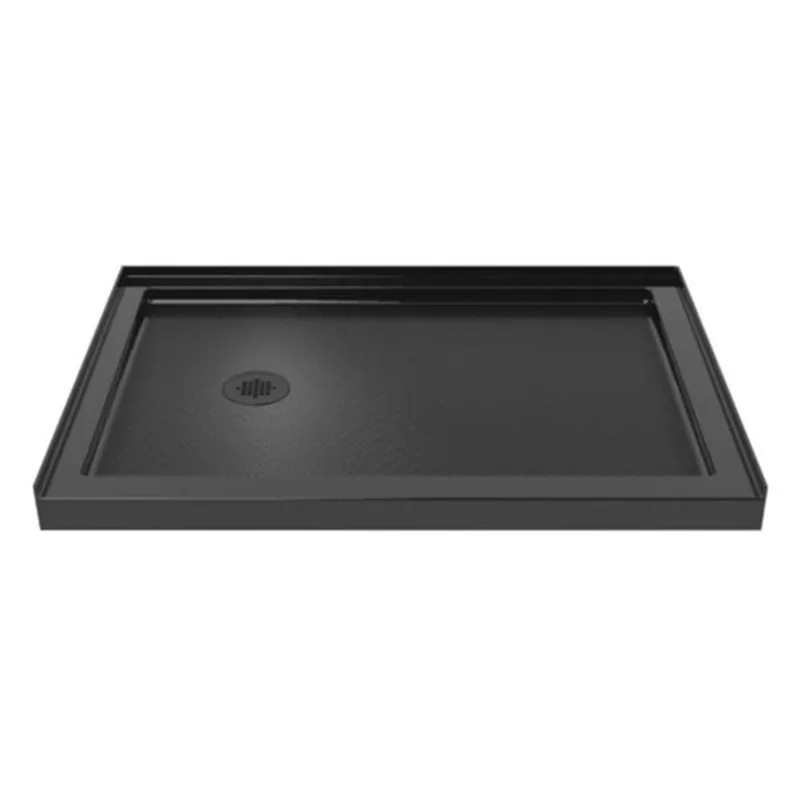 Turin LowStep 48x32x2.5-in Slip-Resistant Acrylic Alcove Shower Base w/ Left Drain - Black
