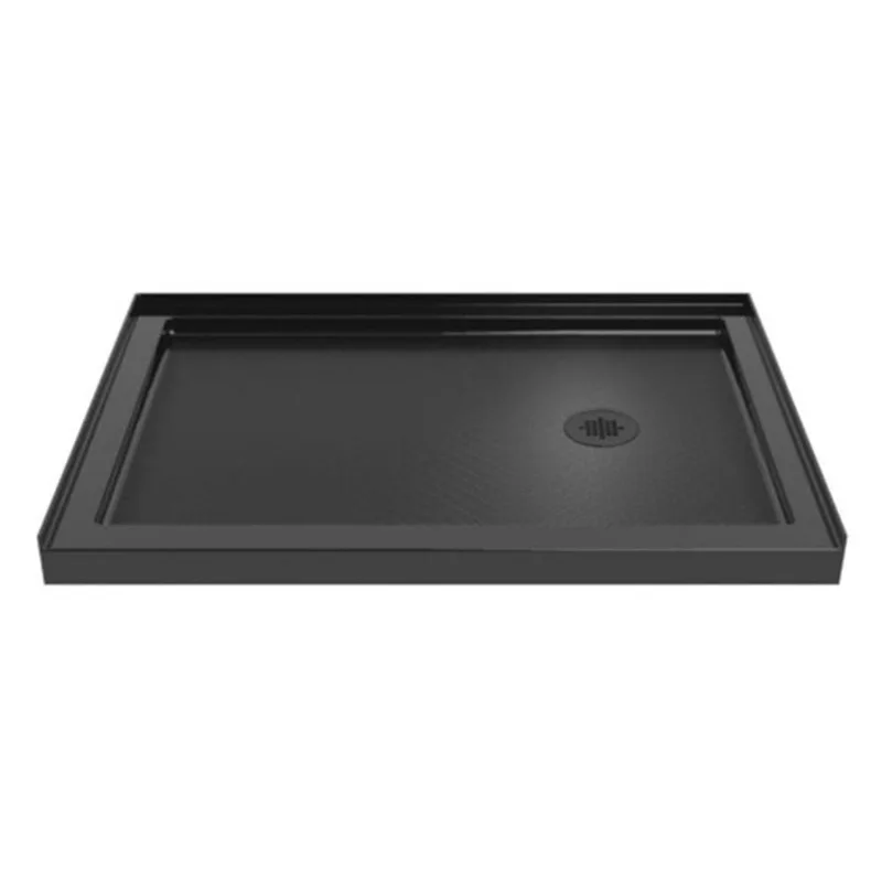 Turin LowStep 48x36x2.5-in Slip-Resistant Acrylic Alcove Shower Base w/ Right Drain - Black