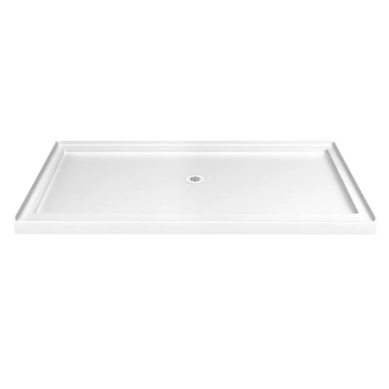 Turin LowStep 60x32x2.5-in Slip-Resistant Acrylic Alcove Shower Base w/ Centre Drain - White