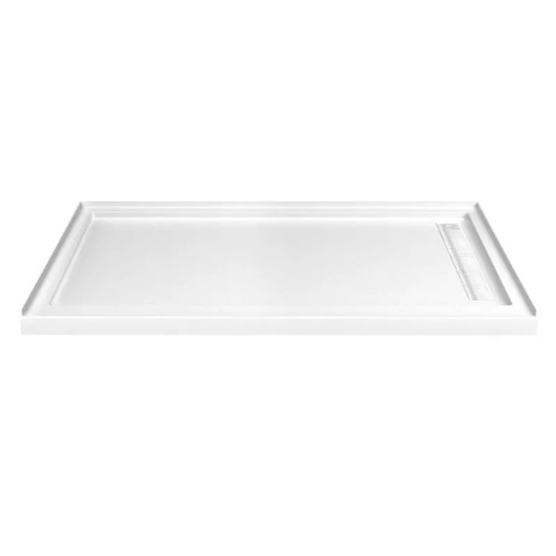 Turin LinearLux 72x40x3.5-in Slip-Resistant Acrylic Alcove Shower Base w/ Right Drain + White Cover - White